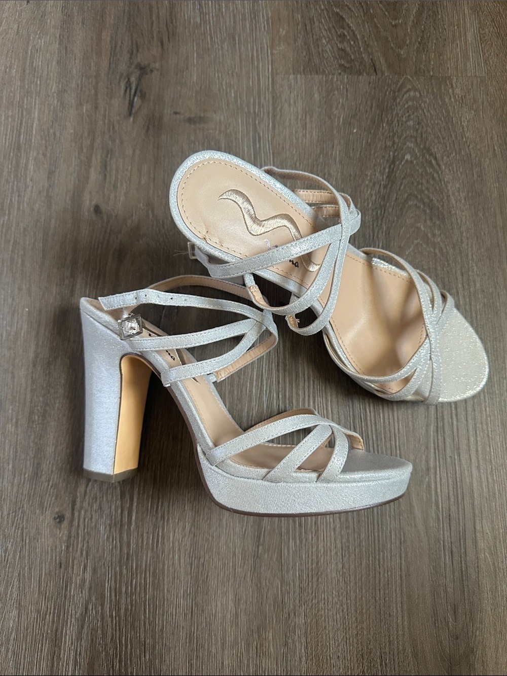 Nina Silver Glitter Strappy High Heel Sandals size 9